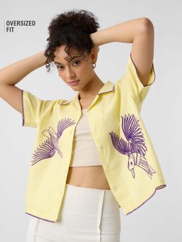 The Souled Store - Women Yellow Embroidered Shirt