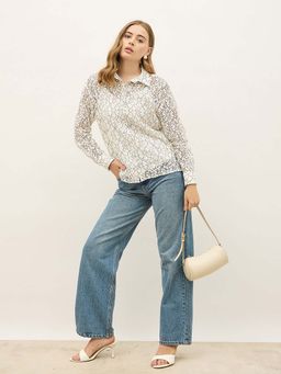 Styli - Women White Self Design Shirt with Camisole (Set of 2)