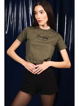 Virgio - Women Olive Embroirdered Crop Top