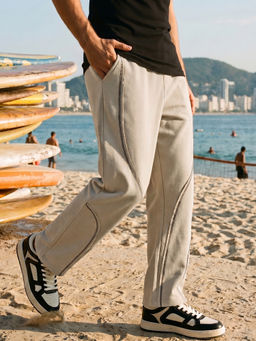Bewakoof - Beige Solid/Plain Straight Fit Track Pant