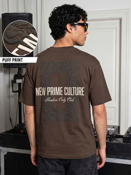 Bewakoof - Brown Founders Graphic Printed Oversized Interlock Cotton T-shirt