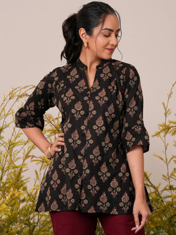 Libas - Women Floral Printed Black Kurti