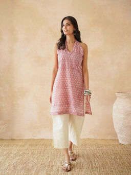 GOODHAND - Women's Cotton Block Printed Halter Kurta
