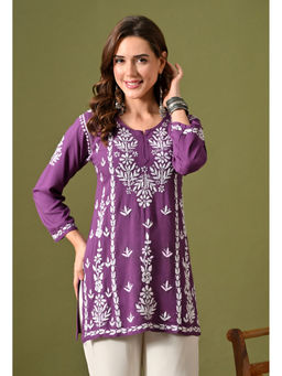 SYRISH - Lucknowi Chikankari Short Kurta In - Purple