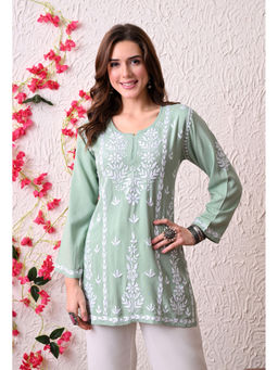 SYRISH - Lucknowi Chikankari Short Kurta In - Green