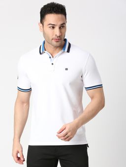 Dragon Hill - Half Sleeves White Pique Lycra Polo T-shirt