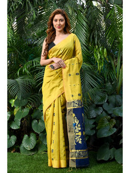 Beatitude - Yellow Handwoven Tangail Cotton Silk Saree with Unstitched Blouse