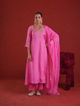 ONEWE INDIA - Blush Pink Silk Zari Embroidery Kurta with Pant