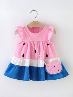 Hopscotch - Colour-Block Casual Dress with Bag