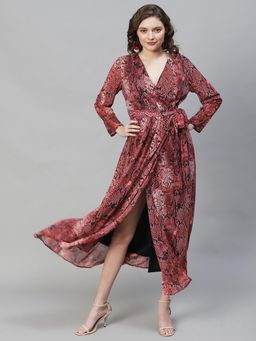 FASHOR - Animal Printed Wrap Flared Maxi Dress-Multi-Color