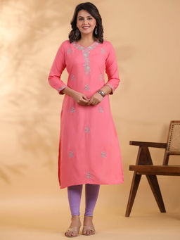 Readiprint - Straight Style Rayon Peach Kurta