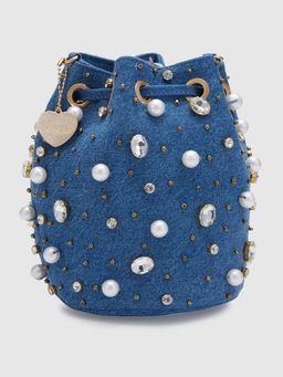 Caprese - Emily in Paris Blue embellishment work party wear small Sling Handbag