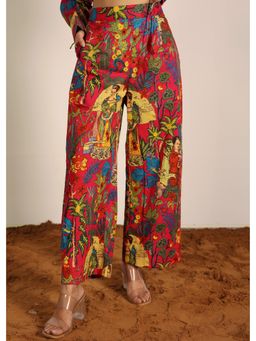 Kaori By Shreya - Multicolor Jungle Theme Printed Cotton Relaxed Trousers