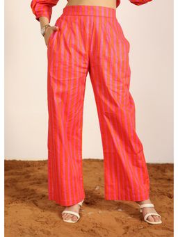 Kaori By Shreya - Red and Pink Cotton Striped Trousers