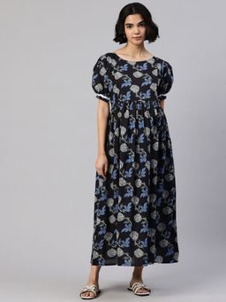 Swishchick - Black and Blue Printed Maternity Dress with Concealed Feeding Zip