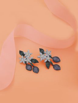 Carlton London - Premium Multi Colour Toned CZ Studded Silver-Plated Floral Oxidised Drop Earrings
