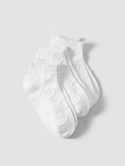 Cider - Heart Decor Trim Women Textured Ankle Socks White