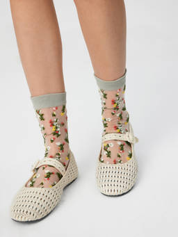 Cider - Ditsy Floral Women Soft Crew Socks Light Grey