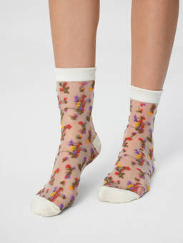 Cider - Ditsy Floral Women’s Sheer Crew Socks White