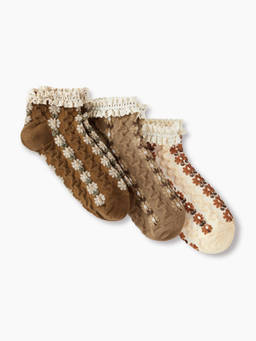 Cider - Floral Women's Textured Lace-Trim Ankle Socks Brown