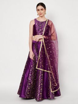 Studio Rasa - Purple Dupion Block Printed kalidaar Lehenga with Choli and Dupatta