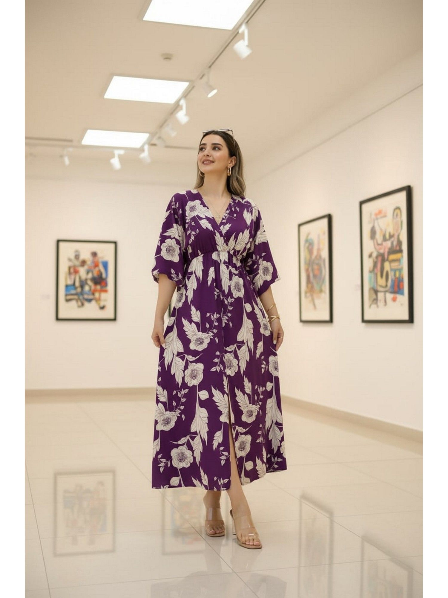 manojava Women Purple Floral Rayon Printed Trendy Dress-picture-26