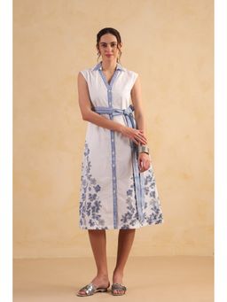 RATAN JAIPUR - Blue Fit and Flare Dress with Belt