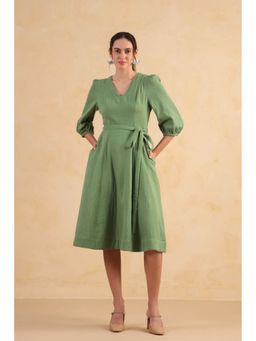 RATAN JAIPUR - Green Aureline Dress with Belt