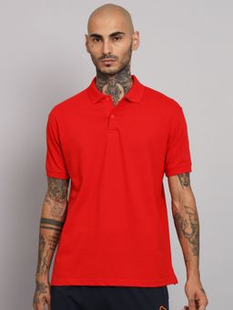 Griffel - Mens Red Basic Solid Cotton Polo T-Shirt