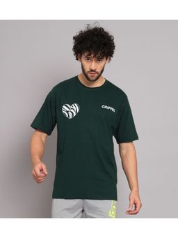 Griffel - Men Broken Heart Drop Shoulder Green Oversized T-Shirt