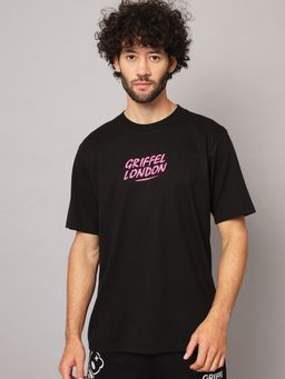 Griffel - Men Printed Half Sleeve Black T-Shirt