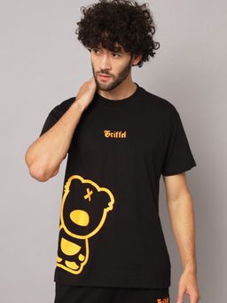 Griffel - Men Printed Half Sleeve Black T-Shirt