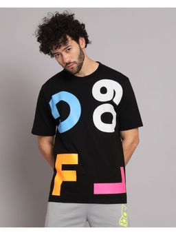 Griffel - Men Printed Black Gfl09 Oversized T-Shirt