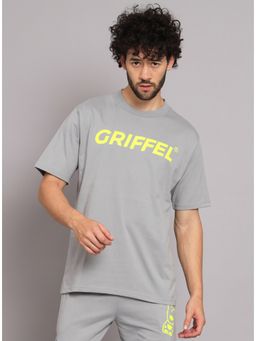 Griffel - Men Printed Steel Grey Signature Logo Oversized T-Shirt