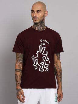 Griffel - Men Printed Maroon Regular Fit Cotton T-Shirt
