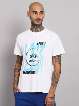 Griffel - Men I Don't Wanna Be Lost Printed White Regular Fit Cotton T-Shirt