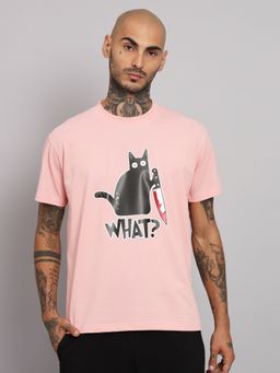 Griffel - Men What Cat Printed White Regular Fit Cotton T-Shirt