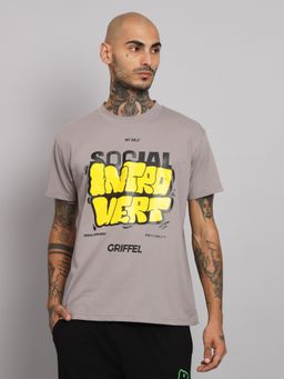 Griffel - Men Social Printed Steel Grey Regular Fit Cotton T-Shirt
