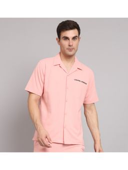 Griffel - Men Basic Pink Regular Fit Cotton Bowling Shirt