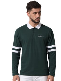 Griffel - Men Printed Full Sleeve Black Polo T-Shirt