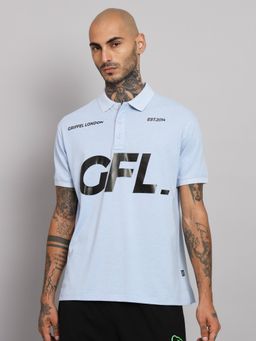 Griffel - Mens Sky Blue Basic Solid Cotton Polo T-Shirt