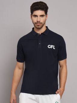 Griffel - Men Color Blocked Navy Polo T-Shirt