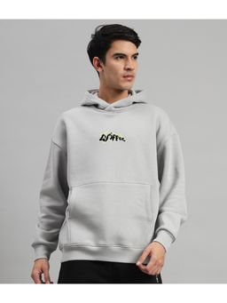 Griffel - Mens Grey Front Logo Back Loyal Oversized Fleece Hoodie Sweatshirt