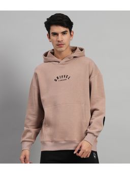 Griffel - Mens Camel Front Logo Back Full Print Oversized Fleece Hoodie Sweatshirt