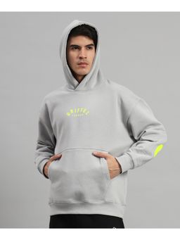 Griffel - Mens Steel Grey Front Logo Back Full Print Oversized Fleece Hoodie Sweatshirt