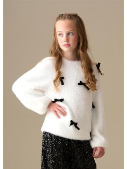 ANGEL & ROCKET - Mia Velvet Bow Eyelash Sweatshirt - White