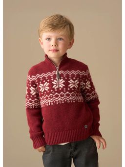 ANGEL & ROCKET - Oakley Fairisle Zip Neck Sweatshirt - Red