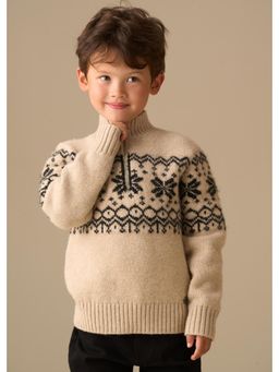 ANGEL & ROCKET - Oakley Stone Fairisle Zip Neck Sweatshirt - Beige