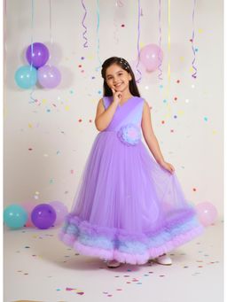 Mini Stitch - Net Woven Multicolour Pleated Bodice Frilled hem Party Gown- Lilac