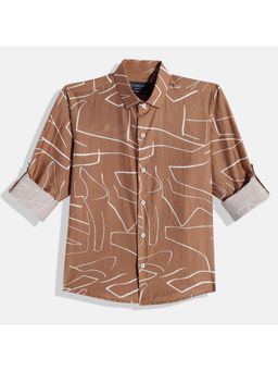 CHARCHIT - Boys Full Sleeves Abstract Printed Casual Shirt - Khaki